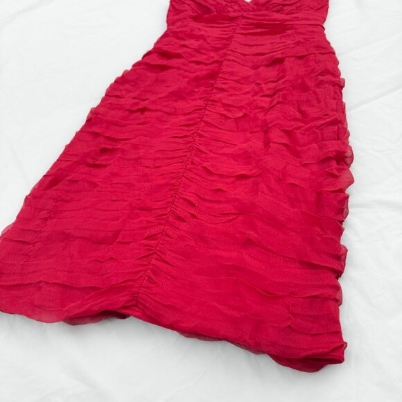 Cache Luxe Silk Red Pleated Bodycon Dress - Picture 2 of 7